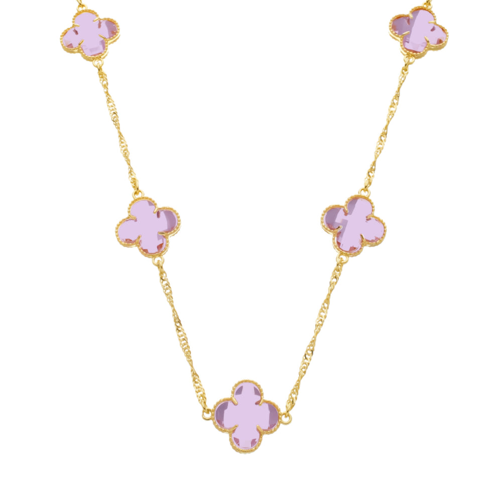 Colar 45cm Dourado 5 Trevos Rosa