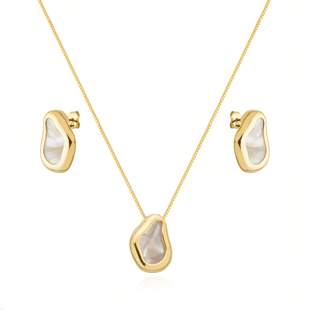 Conjunto Dourado Formato Orgânico Madrepérola