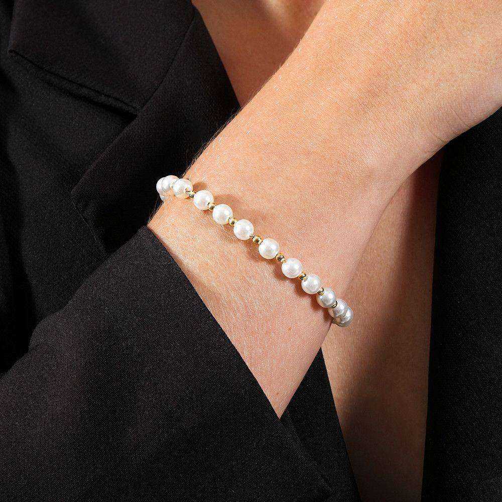 Pulseira Dourada de Pérolas e Bolinhas