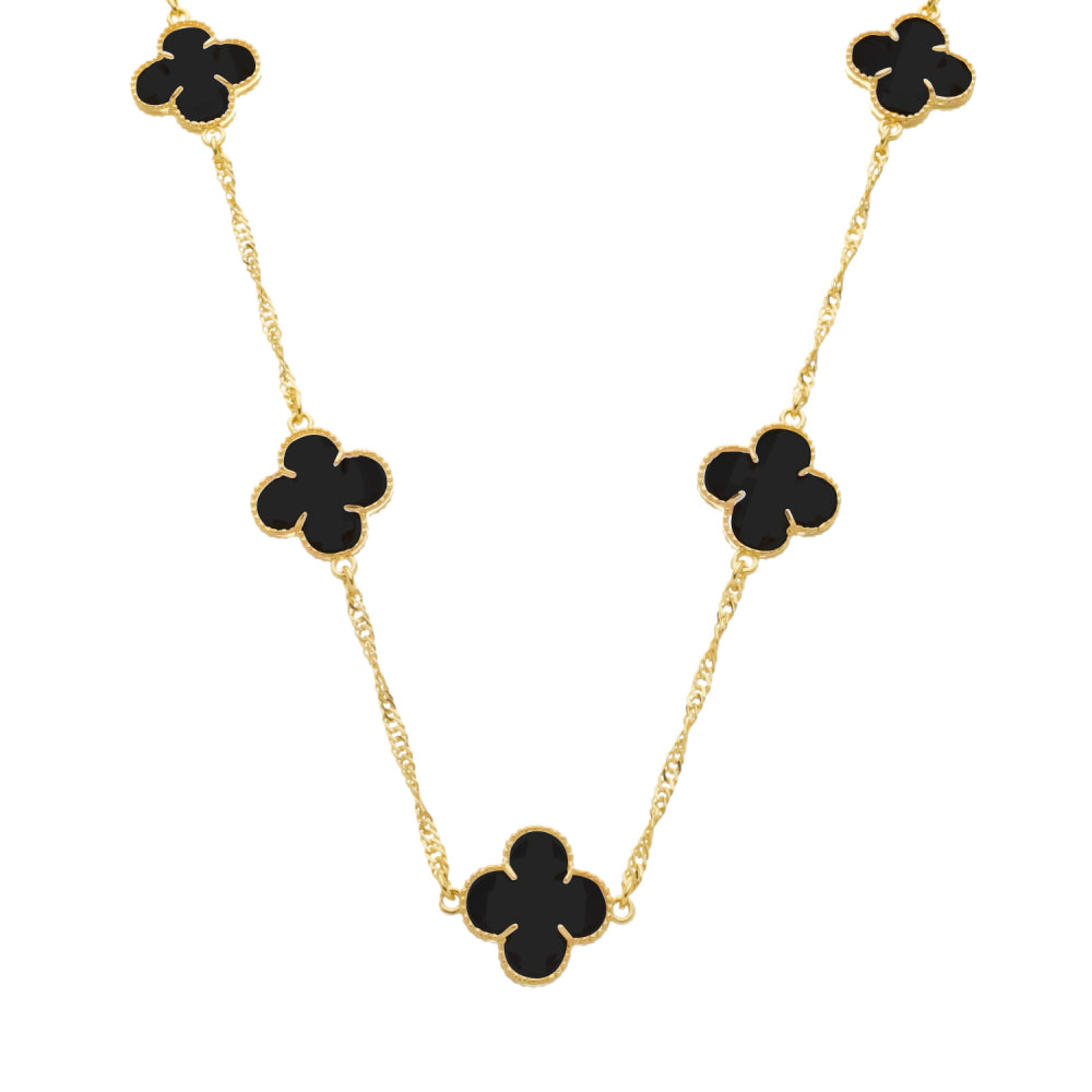 Colar 45cm Dourado 5 Trevos Preto