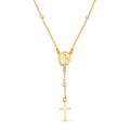 Colar Dourado Religioso Terço Cruz e Pérolas