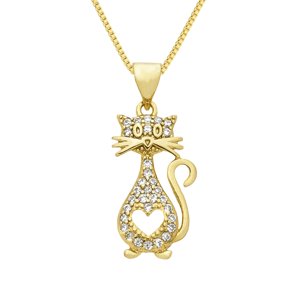 Colar 45cm Dourado de Gato Cravejado de Zircônia