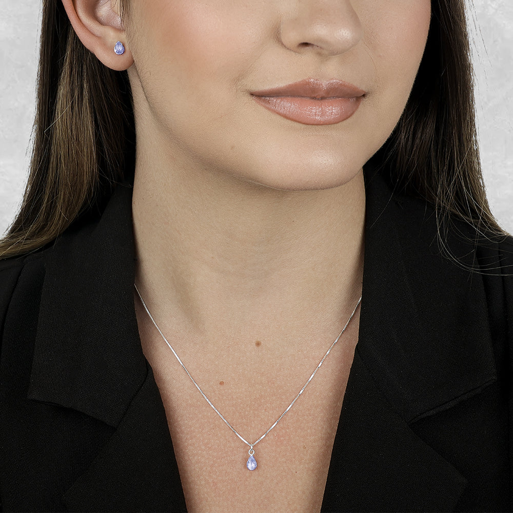 Conjunto de Gota Roxa em Zircônia Prata 925