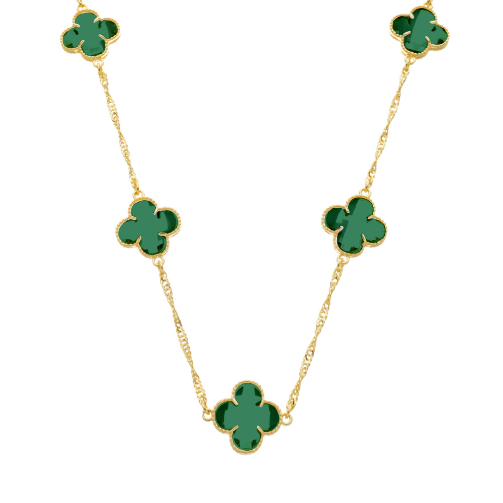 Colar 45cm Dourado 5 Trevos Verde