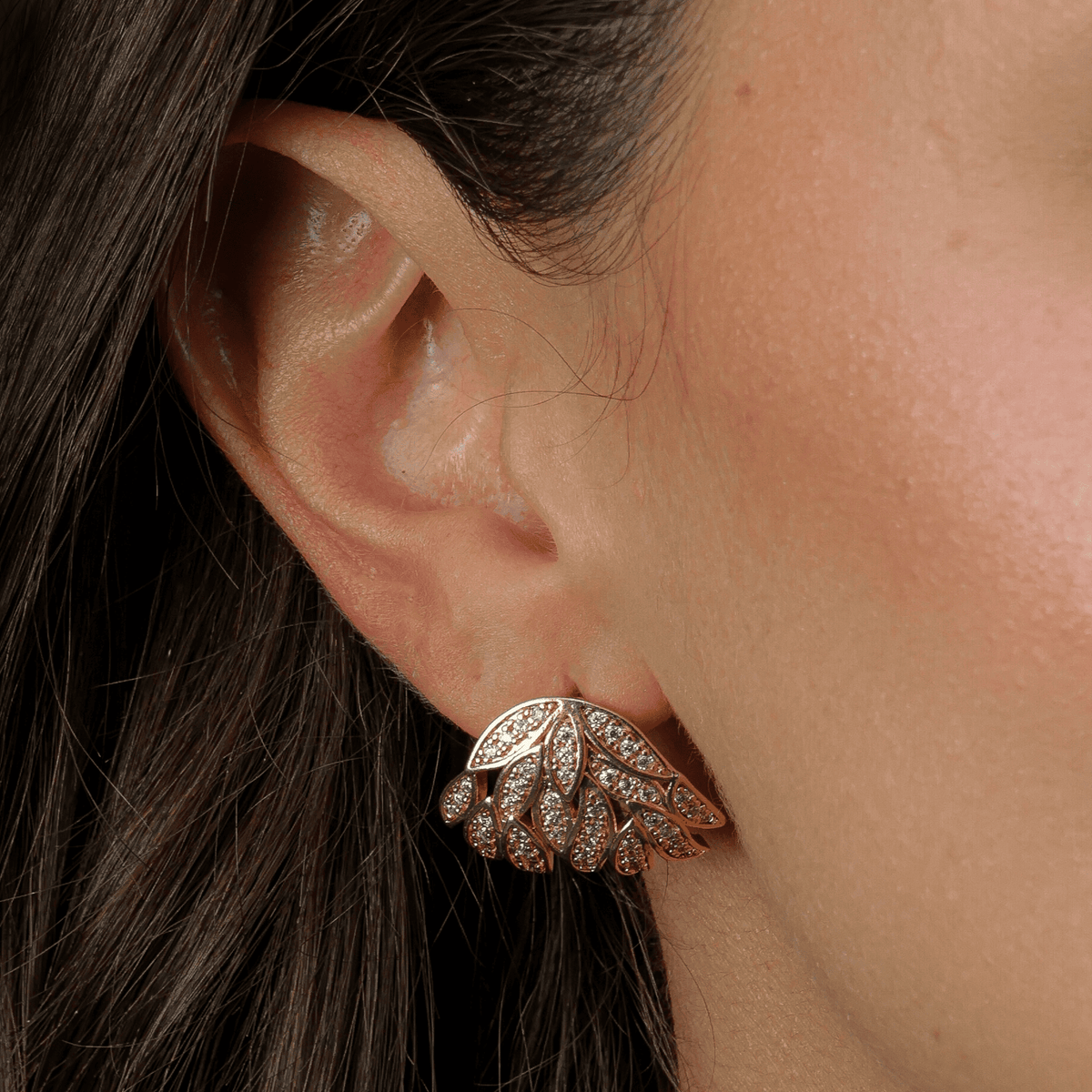 Brinco Dourado de Folhas Cravejado de Zircônias