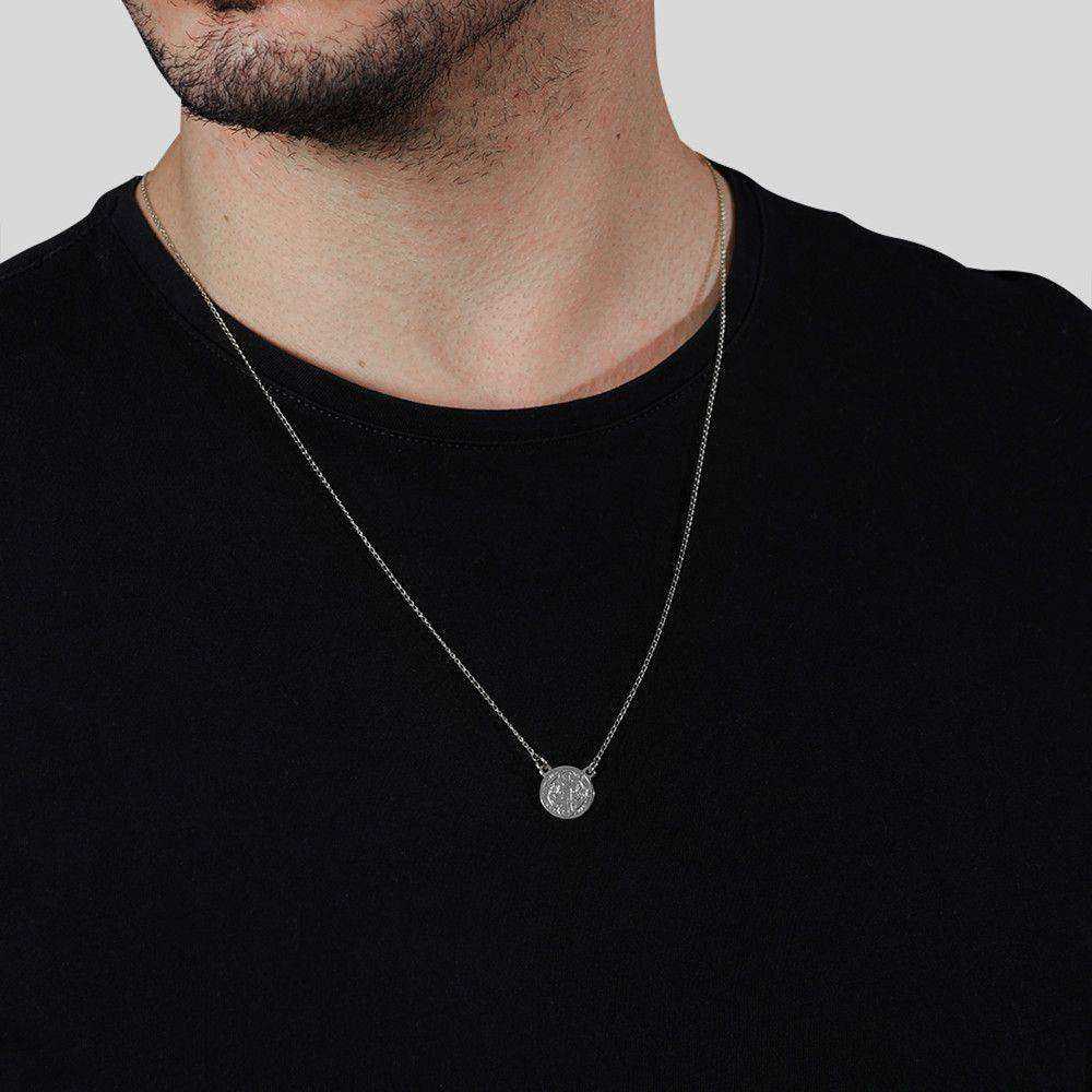 Escapulário 70cm Prateado Masculino Redondo São Jorge